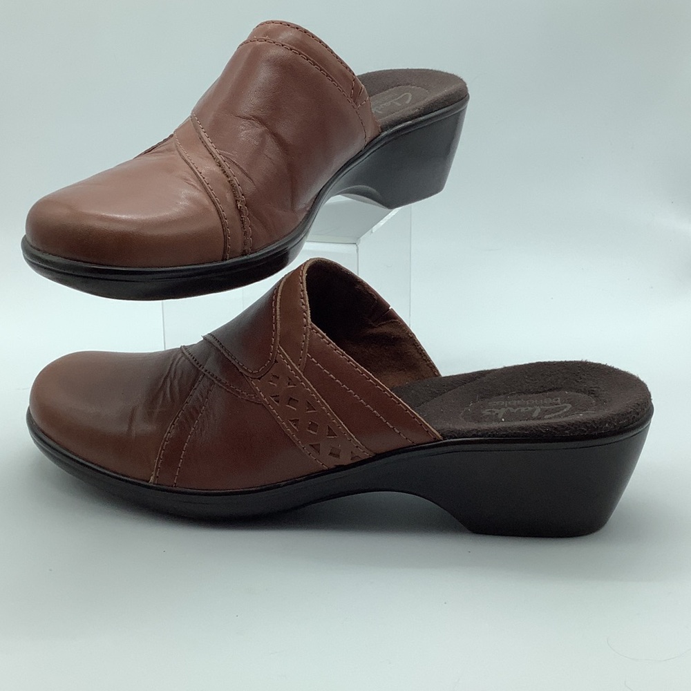 Clarks Brown Leather Slip-On Mules